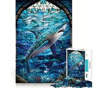 Puzzle de 1000 pièces Requin vitrail pour Adolescents, idéal pour stimuler la mémoire et apaiser Les Enfants 38x26cm