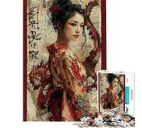 Puzzle de 1000 pièces rétro Geisha Dragon pour Adultes découpe de précision liste de souhaits avec Le Père Noël Casse-tête Jeux familiaux (Taille 50x75cm)