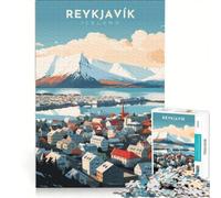 Puzzle de 1000 pièces Reykjavik, Islande Affiche de Voyage, Jeu de Construction, Décompression intellectuelle, Cadeau Unique pour Un Anniversaire ou Noël 50x75cm