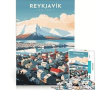 Puzzle de 1000 pièces Reykjavik, Islande Affiche de Voyage, Jeu de Construction, Décompression intellectuelle, Cadeau Unique pour Un Anniversaire ou Noël 38x26cm