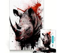 Puzzle de 1000 pièces Rhinocéros à l'encre, idéal pour Adolescents Jeu de logique et de Train, Silencieux et Amusant, découpe Nette, Joli Cadeau (38x52cm)