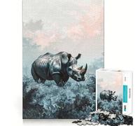 Puzzle de 1000 pièces Rhinocéros dans Une forêt brumeuse pour Adolescents, Jeu de logique Pure, Relaxant et aux découpes nettes, Une œuvre d'art de qualité (38x52cm)
