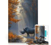 Puzzle de 1000 pièces Rhinocéros dans Une forêt d'automne pour Adultes et Adolescents À Assembler Lentement et avec Plaisir Découpe précise Pièce de Collection Artistique (38x26cm)