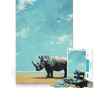 Puzzle de 1000 pièces Rhinocéros sous Un Ciel Bleu pour Adultes renforce la mémoire, soulage Le Stress, qualité supérieure, Cadeau d'anniversaire (38x52cm)