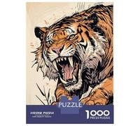 Puzzle De 1000 Pièces Roaring Sabertooth Tiger Illustration Puzzle Adulte Jeu Familial Décoration Parfaite Cadeaux Uniques d'anniversaire Et De Noël 70x50cm/1000pcs