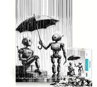 Puzzle de 1000 pièces Robot Parapluie Pluie pour Adultes Détection des émotions, Relaxation mentale, découpe Lisse Cadeau d'anniversaire (38x52cm)