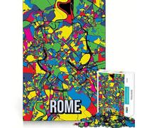 Puzzle de 1000 pièces Rome Pop Art Carte de la Ville Pièces aux découpes nettes Jeu de réflexion pour Un Moment de Calme et de Divertissement Pièce Artistique de Noël (50x75cm)