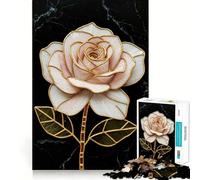 Puzzle de 1000 pièces Rose en vitrail sur marbre pour Adolescents Jeu de réflexion et de Loisirs Design élégant Cadeau raffiné 38x52cm