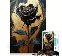 Puzzle de 1000 pièces Rose Noire sur marbre doré,découpe précise,Jeu Stimulant l'esprit,Facile à Jouer,Cadeau d'anniversaire idéal (38x52cm)