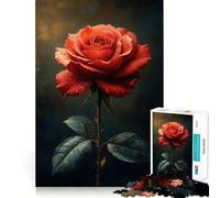 Puzzle de 1000 pièces Rose Rouge avec Gouttes d'eau pour Adolescents, Jeu de logique Stimulant, Moments en Famille, Bords Nets, Surprise chaleureuse (38x52cm)