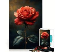 Puzzle de 1000 pièces Rose Rouge avec Gouttes d'eau pour Adolescents Jeu intellectuel et de détente mentale Découpe de qualité Cadeau de Noël (38x26cm)
