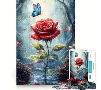 Puzzle de 1000 pièces Rose Rouge dans la forêt pour Adultes, Jeu de réflexion et Anti-anxiété, pièce de Collection aux découpes soignées (50x75cm)