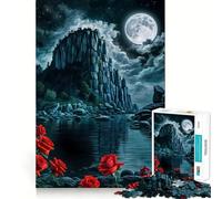 Puzzle de 1000 pièces Rose Rouge dans Une Falaise Nocturne pour Adolescents, Jeu d'entraînement cérébral, détente mentale, Art à Assembler, Cadeau Unique (38x26cm)