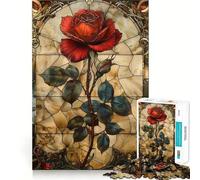 Puzzle de 1000 pièces Rose Rouge en vitrail pour Adolescents, défi cérébral, Jeu à Partager, découpe Nette, Surprise chaleureuse 38x26cm