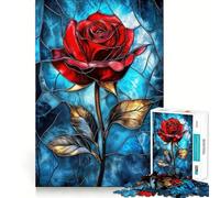 Puzzle de 1000 pièces Rose Rouge en vitrail pour Adolescents Jeu de logique, Passe-Temps Calme, découpe précise, Cadeau raffiné 38x52cm