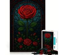 Puzzle de 1000 pièces Rose Rouge en vitrail pour Adolescents, Jeu de réflexion et de Partage, Bords précis, pour Les vœux du Père Noël 38x26cm