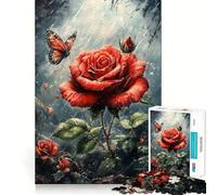 Puzzle de 1000 pièces Rose Rouge sous la Pluie pour Adolescents, Jeu d'entraînement cérébral, détente mentale, Art à Assembler, Cadeau Unique (38x26cm)