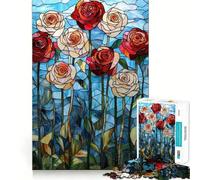 Puzzle de 1000 pièces Roses en vitrail pour Adolescents, idéal pour développer la mémoire et Jouer à l'intérieur Découpe Fine, Motif Vœux du Père Noël 38x52cm