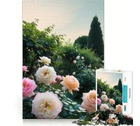Puzzle de 1000 pièces Roses Roses et pêche dans Un Jardin pour Adolescents, Jeu intellectuel, Moments en Famille, découpe de qualité, Cadeau Unique (50x75cm)