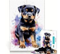 Puzzle de 1000 pièces Rottweiler à l'aquarelle pour Adolescents Jeu de logique Solide Cadre Clair Cadeau créatif (50x75cm)