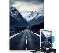 Puzzle de 1000 pièces Route dans Les Montagnes enneigées pour Adultes Jeu Intelligent, Calme et Relaxant Motif Assembler (38x52cm)