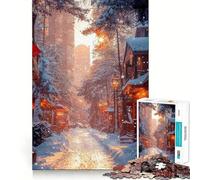 Puzzle de 1000 pièces Rue enneigée au Coucher du Soleil pour Adolescents, idéal pour améliorer sa mémoire, se détendre et créer Une œuvre d'art aux découpes nettes (50x75cm)