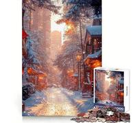 Puzzle de 1000 pièces Rue enneigée au Coucher du Soleil pour Adolescents, idéal pour améliorer sa mémoire, se détendre et créer Une œuvre d'art aux découpes nettes (50x75cm)