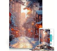 Puzzle de 1000 pièces Rue enneigée au Coucher du Soleil pour Adolescents, Jeu de logique Fine, Loisirs faciles, Bords Nets, Cadeau de Festival (38x26cm)