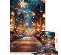 Puzzle de 1000 pièces Rue enneigée de Noël pour Adultes, Jeu de réflexion, Divertissement paisible, pièce de Collection aux découpes soignées (38x26cm)