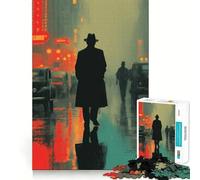 Puzzle de 1000 pièces Rue pluvieuse avec Silhouette pour Adolescents Jeu de logique Transparente Moments paisibles Découpe Parfaite Liste de souhaits du Père Noël (38x52cm)