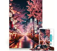 Puzzle de 1000 pièces Rue Sakura aux néons pour Adultes Un Jeu Stimulant pour Le Cerveau, Une activité Artistique paisible et Amusante à Assembler (50x75cm)