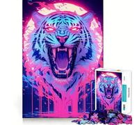 Puzzle de 1000 pièces Rugissement de Tigre néon pour Adolescents, Jouet de réflexion Anti-Stress, Bords précis, (50x75cm)