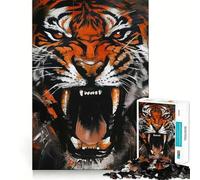 Puzzle de 1000 pièces Rugissement de Tigre pour Adultes, Jeu de réflexion Amusant et décontracté, découpe de précision, Cadeau Artistique 38x26cm