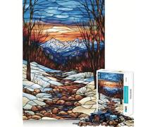 Puzzle de 1000 pièces Ruisseau de Montagne en vitrail pour Adolescents, idéal pour renforcer la mémoire, déstresser et Offrir Un Cadeau de Noël aux Bords Lisses 38x52cm