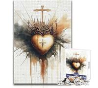 Puzzle de 1000 pièces Sacré-Cœur avec Croix - Jeu intellectuel et éducatif - Cadeau d'anniversaire - Dimensions:38x26cm