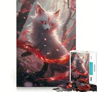 Puzzle de 1000 pièces Sakura Kitsune Blanc pour Adolescents Jeu de réflexion Amusant Taille Uniforme Pièces précises Activité relaxante en Groupe à l'intérieur (50x75cm)