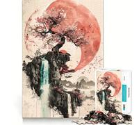 Puzzle de 1000 pièces Sakura Waterfall Yin Yang pour Adultes et Adolescents À Construire Lentement, à apprécier Découpe précise Pièce de Collection (38x26cm)