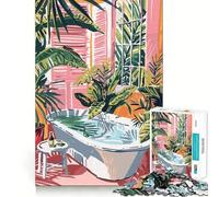 Puzzle de 1000 pièces Salle de Bain Tropicale avec Baignoire et Plantes Jeu de logique et de réflexion Cadeau d'anniversaire Amusant (50x75cm)