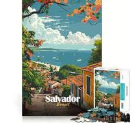 Puzzle de 1000 pièces Salvador,Brésil Affiche de Voyage Ajustement Parfait Jeu créatif et Artistique Temps de détente et de Jeu Décoration de Noël (38x52cm)