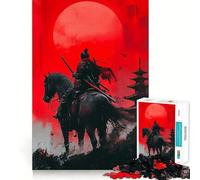 Puzzle de 1000 pièces Samouraï à Cheval sous la Lune Rouge pour Adultes, idéal pour se détendre et développer Ses capacités intellectuelles Collection d'œuvres d'art aux Bords précis (50x75cm)