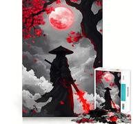 Puzzle de 1000 pièces Samouraï à l'épée Rouge sous la Lune pour Adultes, Jeu de réflexion et de détente, Design à Assembler, pièce de Collection (38x26cm)