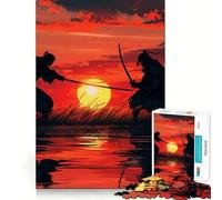 Puzzle de 1000 pièces Samouraï au Coucher du Soleil Japonais pour Adolescents, Jeu de logique et de Train, Silencieux et Amusant, découpe Nette, Joli Cadeau (38x26cm)