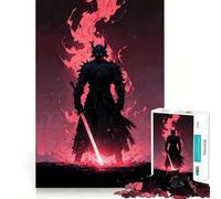 Puzzle de 1000 pièces Samouraï dans des Flammes néon pour Adolescents, Jeu de logique et de Construction, Silencieux et Amusant, découpe Nette, Joli Cadeau (50x75cm)