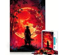 Puzzle de 1000 pièces Samouraï dans la forêt Rouge avec la Lune pour Adolescents, idéal pour stimuler la mémoire et se détendre (38x26cm) Cadeau d'anniversaire de qualité supérieure