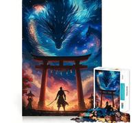Puzzle de 1000 pièces Samouraï et Dragon à la Porte Torii pour Adolescents, Jeu de logique Stimulant, Moments en Famille, Bords Nets, Surprise chaleureuse (38x26cm)