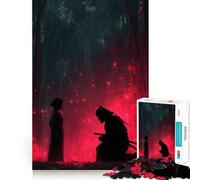 Puzzle de 1000 pièces Samouraï et Femme dans la forêt Rouge pour Adolescents, Jeu de logique et de Construction, Silencieux et Amusant, découpe Nette, Joli Cadeau (38x52cm)
