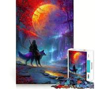 Puzzle de 1000 pièces Samouraï et Renard sous Une Lune géante pour Adultes améliore la mémoire, Divertissement paisible, pour Les fêtes (50x75cm)