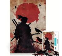 Puzzle de 1000 pièces Samouraï Noir Blanc Rouge Pièces emboîtables,Jeu de Concentration Amusant,Moment de détente et de Plaisir,Décoration de Noël (50x75cm)