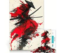 Puzzle de 1000 pièces Samouraï Rouge et Noir l'encre, idéal pour Les Adolescents, renforce Les Liens familiaux, Bords précis, Cadeau attentionné (50x75cm)