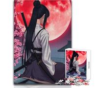 Puzzle de 1000 pièces Samouraï sous la Lune Rouge pour Adolescents:Jeu éducatif et cognitif Amusant, Cadeau Original et attentionné Dimensions:38x52 cm